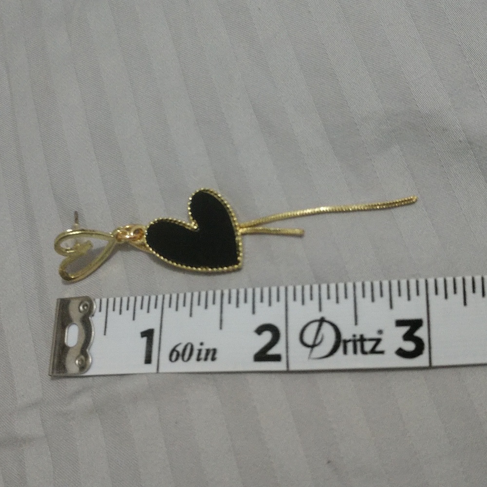 Black Heart Earrings Gold-tone Hoop Dangle Mix & Match Asymmetrical Tassel - Picture 16 of 16
